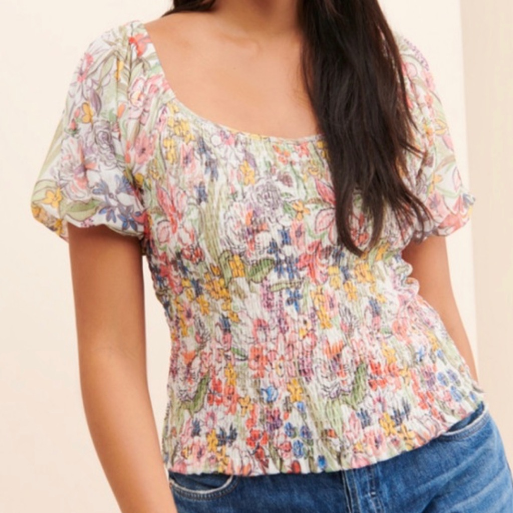 Anthropologie Nwt Aurelia Floral Smocked Cropped Cottage Core Size Large Top